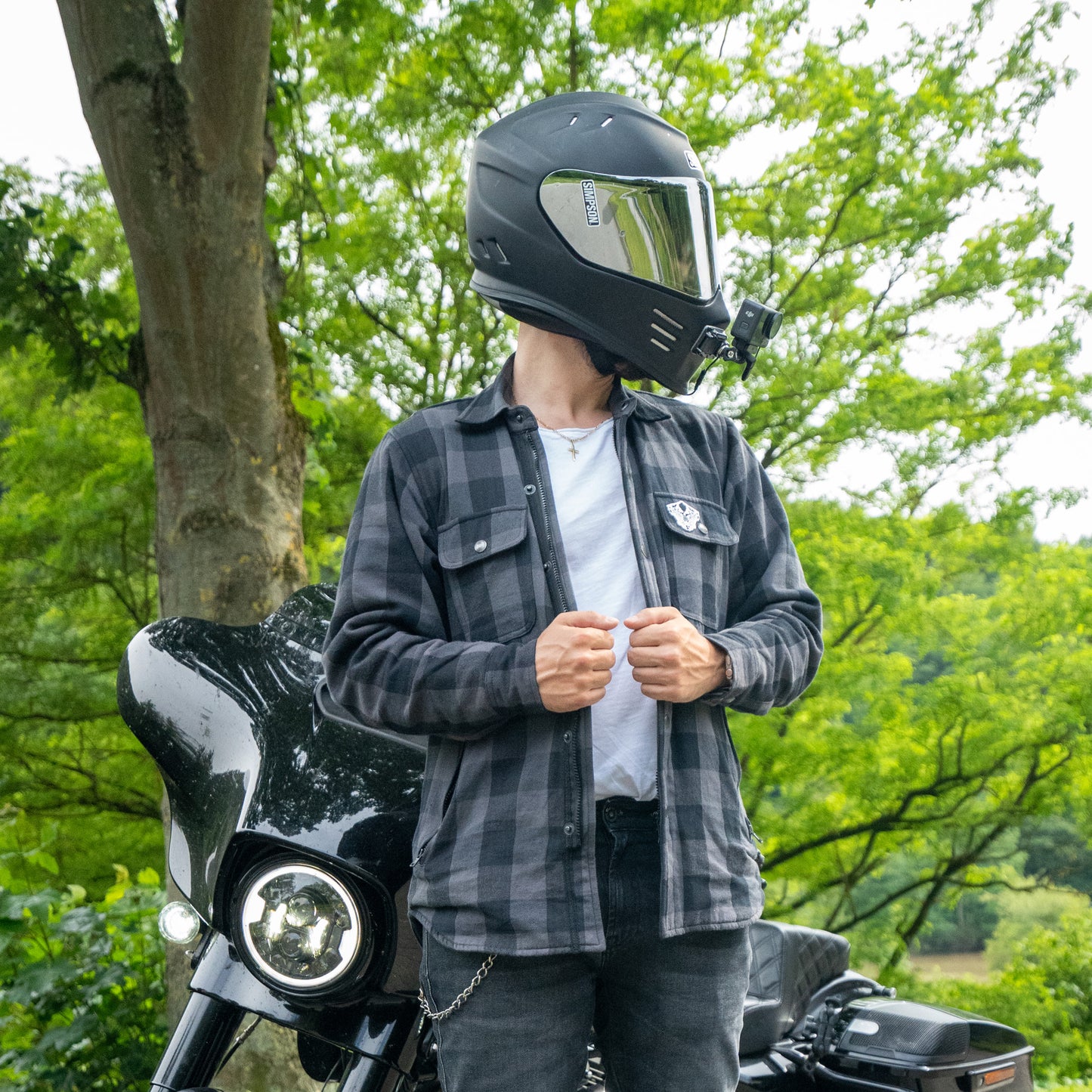 Kevlar Flannelhemd für Biker Grey / Black