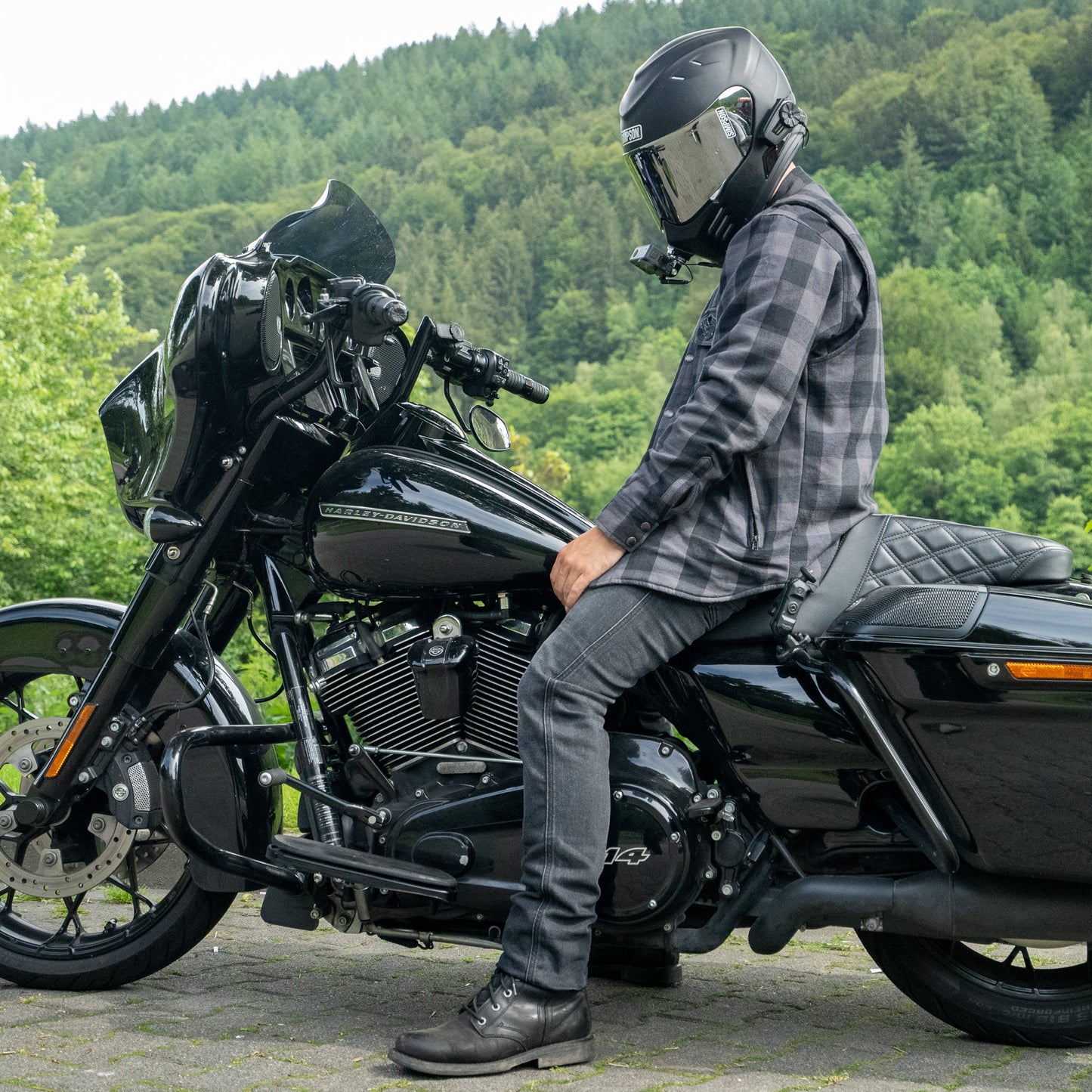Kevlar Flannelhemd für Biker Grey / Black